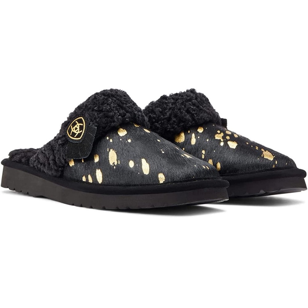 Jackie Indoor Outdoor Square Toe Black & Gold Slippers